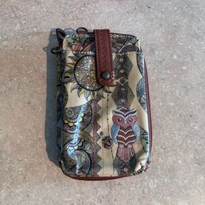 Sakroots Smartphone Crossbody or Wristlet Wallet Owl Print Coated Canvas